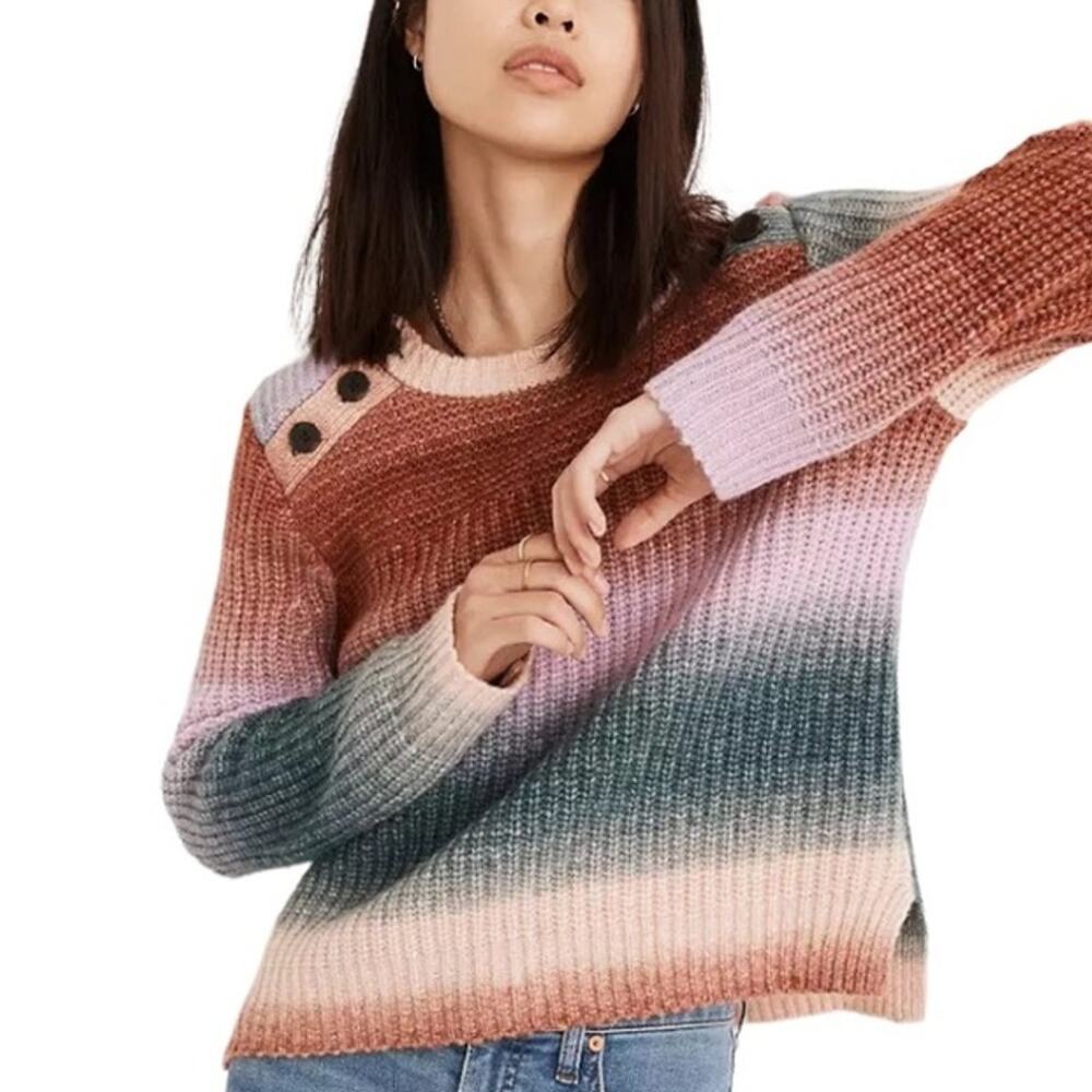 Madewell Space Dyed Button Shoulder Pullover Striped Sweater XS NWT